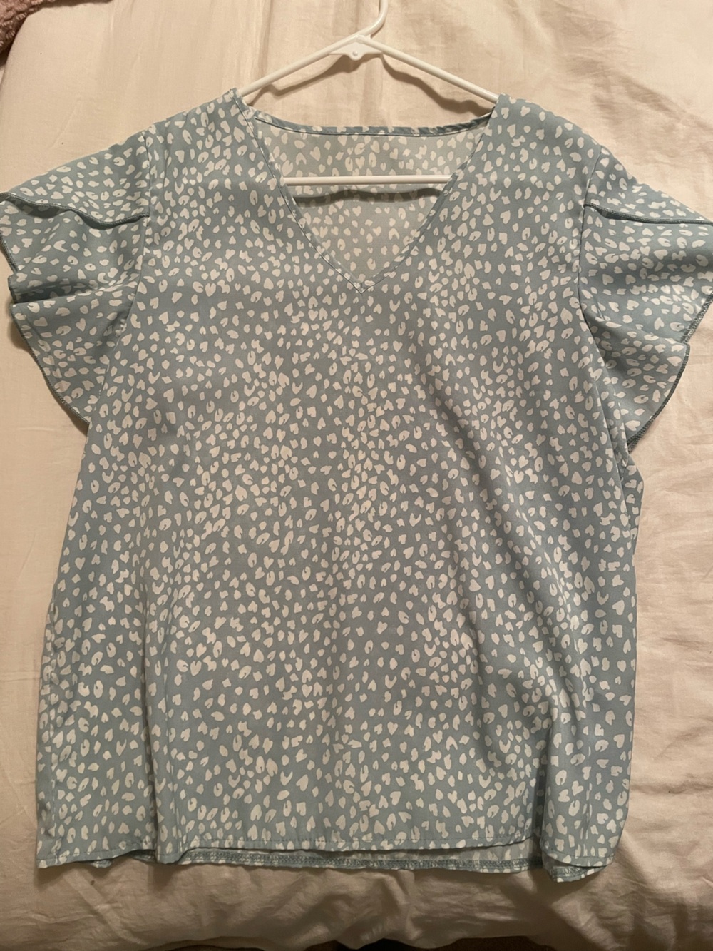 Light Blue & White Printed Flutter Sleeve Top